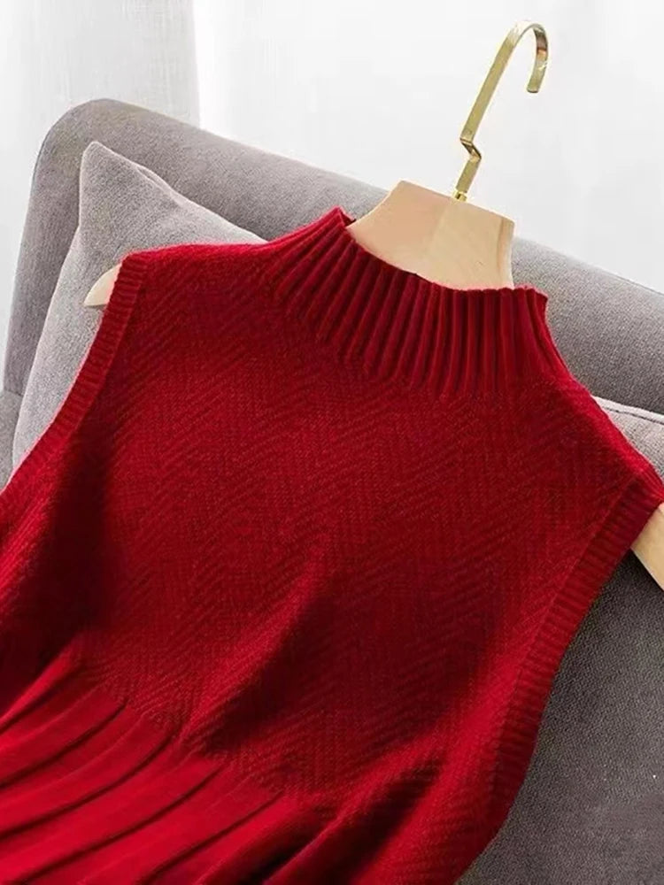 HELIAR Women Summer Casual Knitted Tank Tops Solid Sleeveless Half High Collar Slim Base Shirt Sexy Top Knitwear Y2k High Street