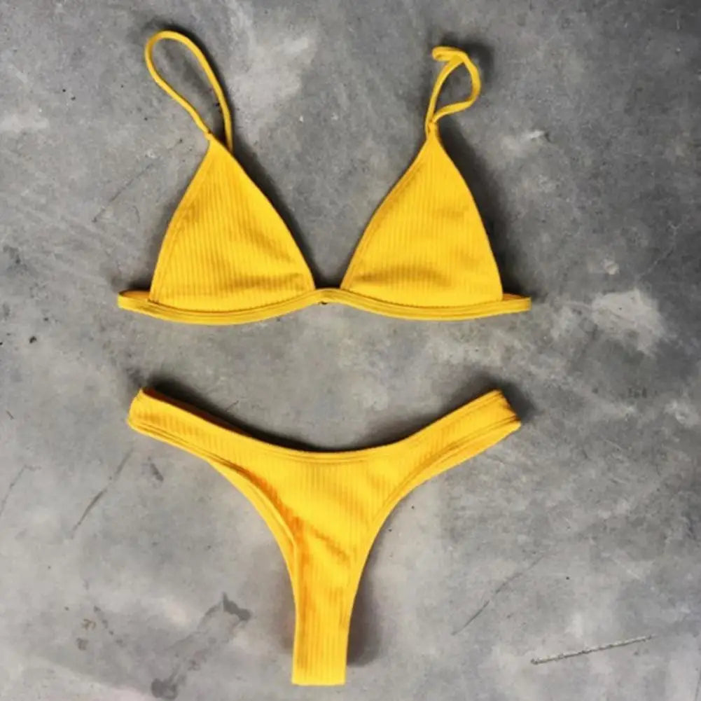 2 Pcs/Set Sexy Lady Bikini Set Quick Dry Swimming Wireless Spaghetti Strap Lady Swimwear