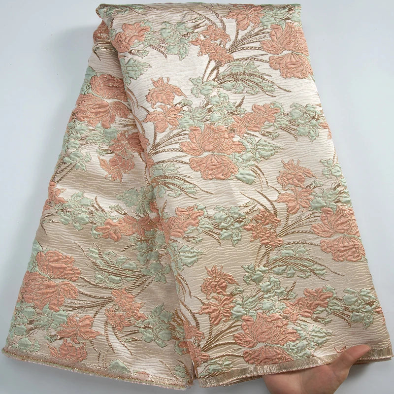 African Brocade Lace Fabrics 2025 Latest Nigerian French Tulle Damask Lace 5 Yards Jacquard For Sewing Women Party Dress A3326
