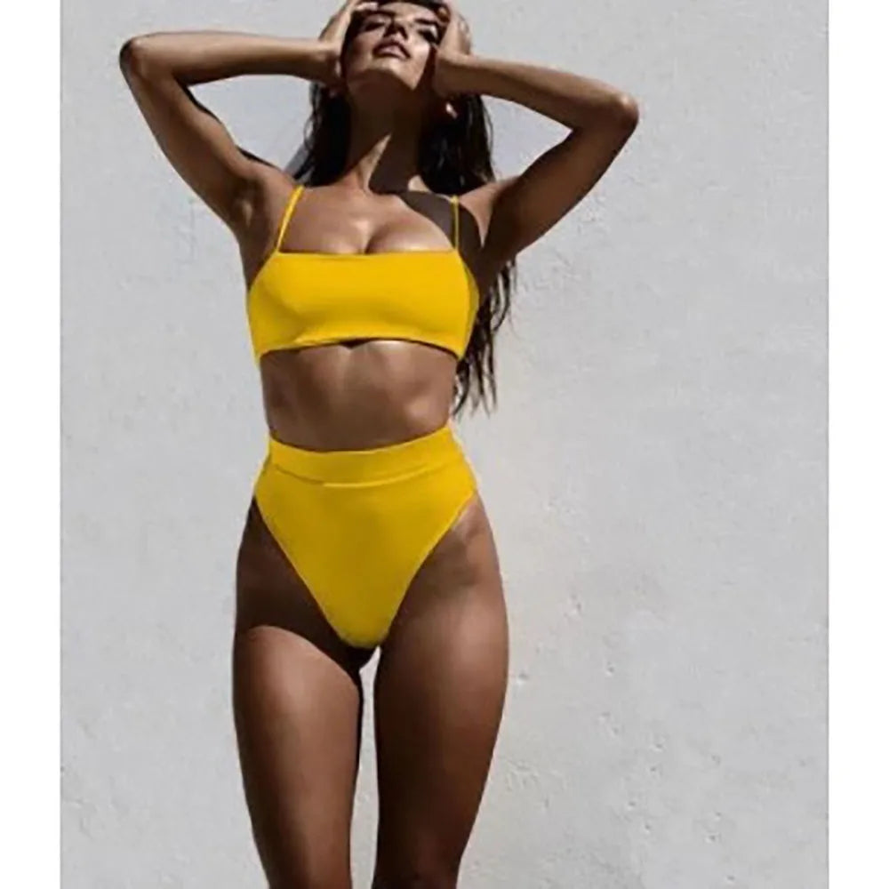 2024 New Bikini High Waist Sling Sexy Bikini Women Swimwear Fashion Swimsuit Padded Bathing Suit Monokin Pure Color Women