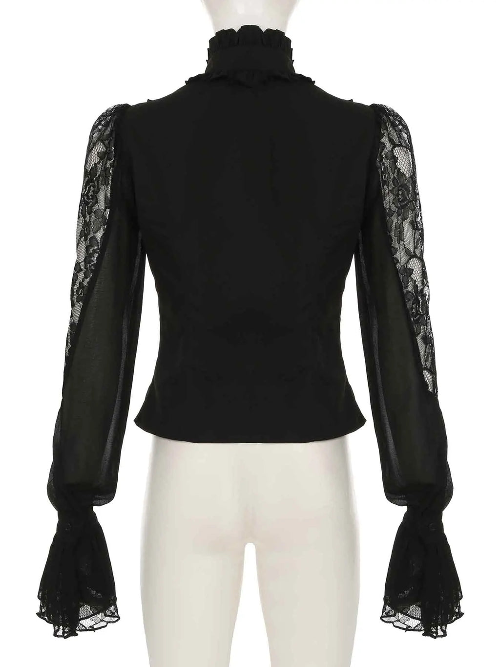 IAMSURE Vintage Dark Patchwork Lace Blouse Gothic See Through Turtleneck Long Sleeve Shirts Women 2025 Spring Autumn Streetwear