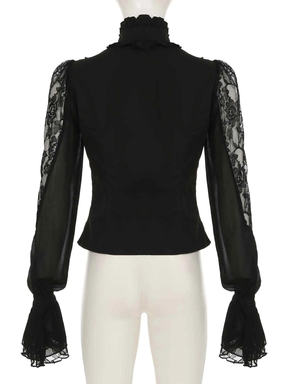 IAMSURE Vintage Dark Patchwork Lace Blouse Gothic See Through Turtleneck Long Sleeve Shirts Women 2025 Spring Autumn Streetwear