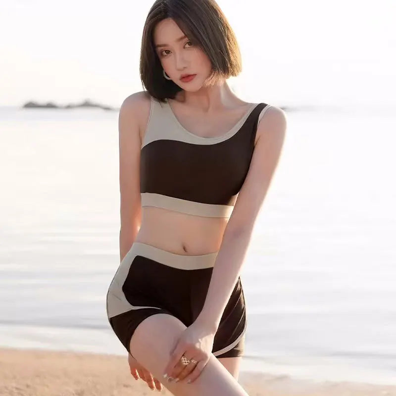 Split Swimsuit Women's Summer 2025New Conservative and Thin Sunscreen Flat Angle 3-piece Sports Swimsuit Bathing Suit Bikini Set