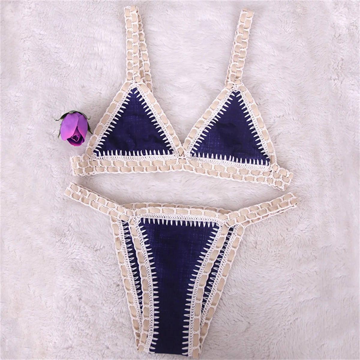 Pink Crochet Bikini 2025 Sexy Women Swimsuit Female Swimwear Micro Bikini Set Bandeau Swimming Suit Beachwear Brazilian Biquini