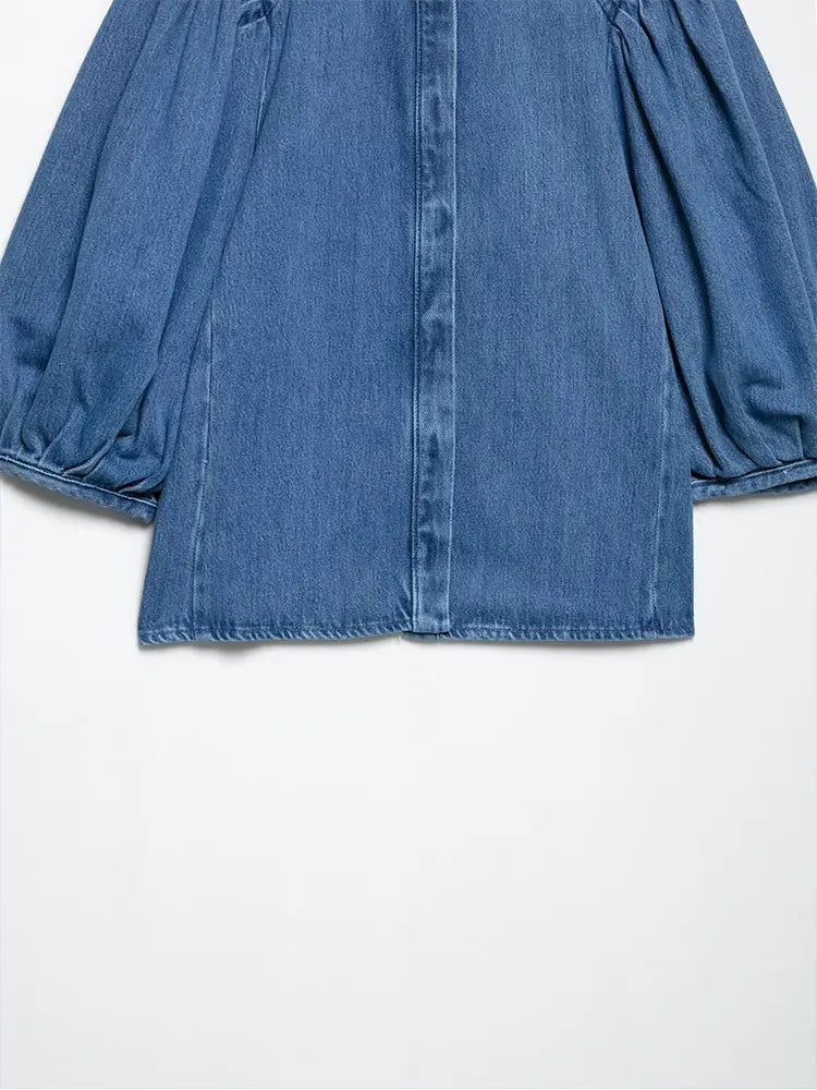 TFAFXY Spring Summer Casual Women's Denim Blouse Collar Single Breasted Loose Blouse New Fashion Shirts