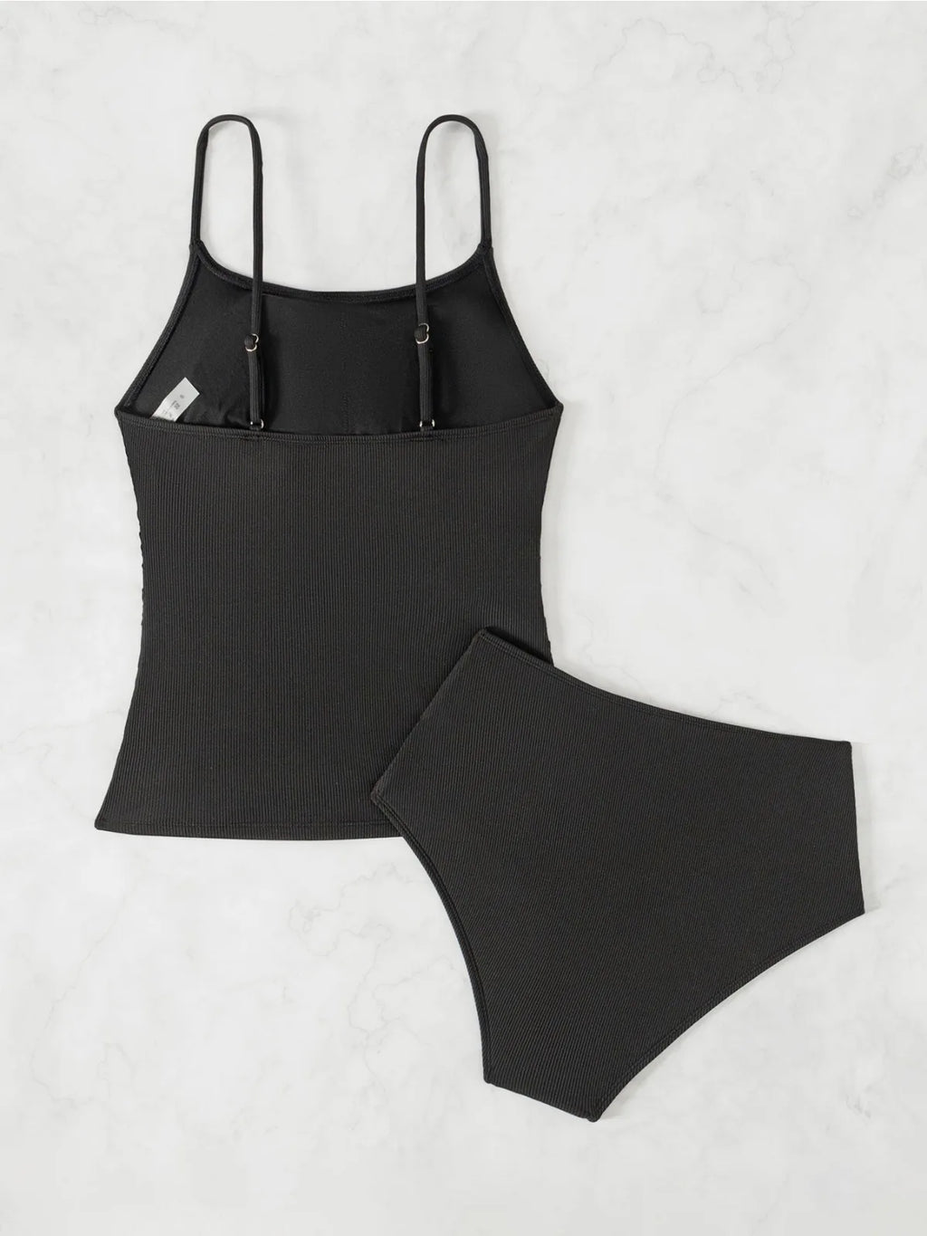 Solid Color Tankini 2-piece Swimsuit for Women 2024 New High Waist Camisole Bikini Set Sexy Suspender Backless Beach Swimwear