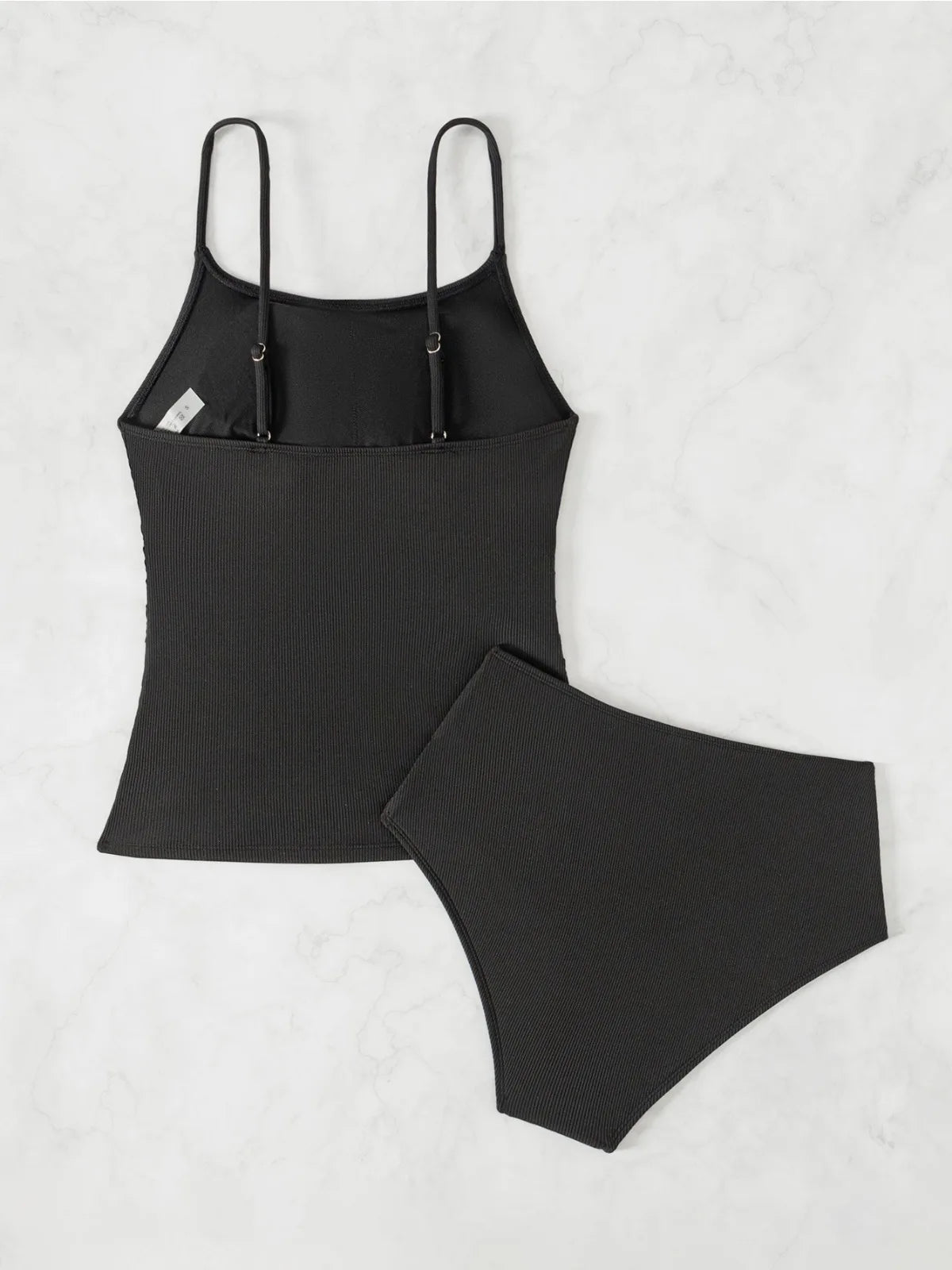 Solid Color Tankini 2-piece Swimsuit for Women 2024 New High Waist Camisole Bikini Set Sexy Suspender Backless Beach Swimwear