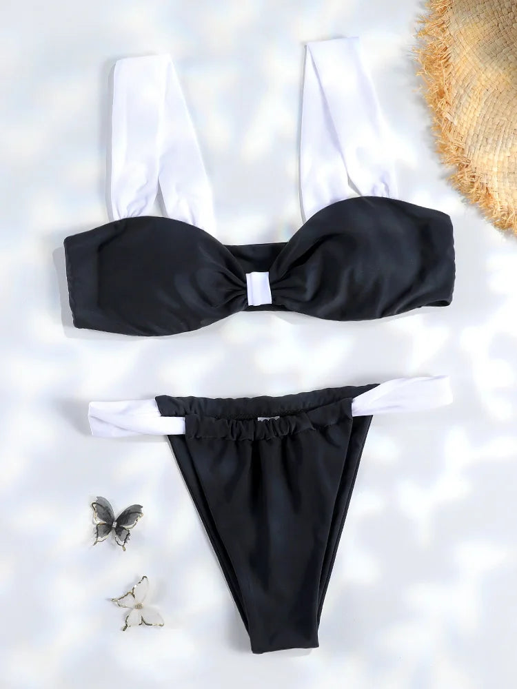 Miyouj High Cut Swimwear New Bikini Solid Color Bkinis Women Swimsuits Black Beachwear Low Waist Biquini Push Up Two Piece Suit