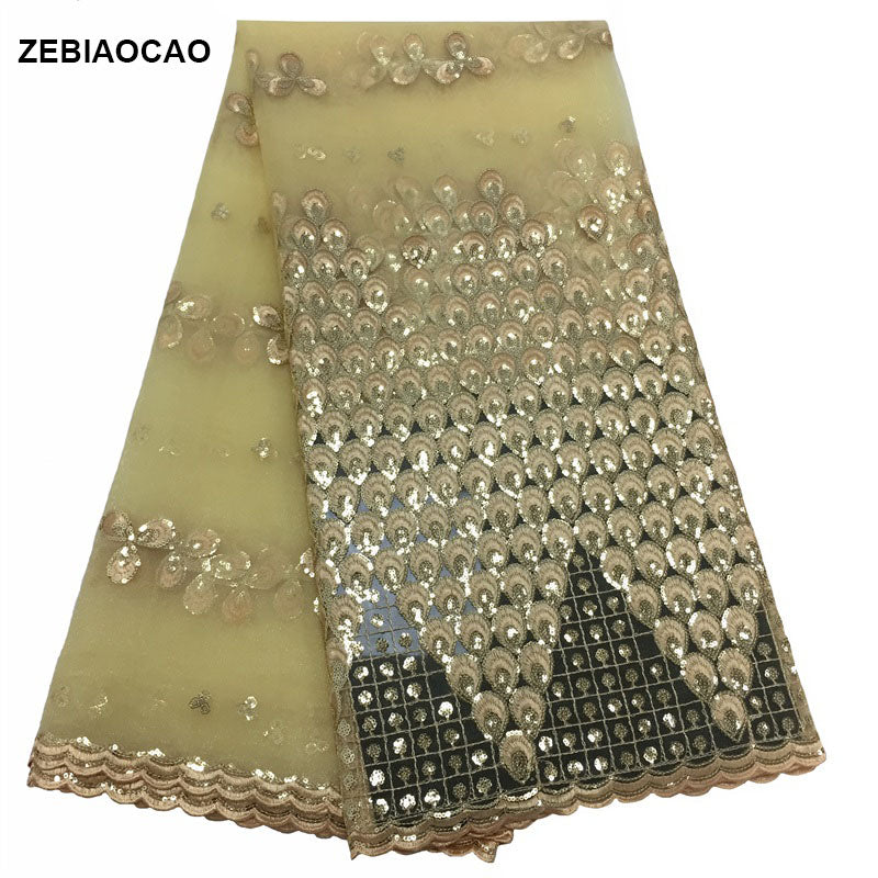 French African Lace Fabric 2025 With Beaded High Quality Embroidery For Women Wedding Dress Nigerian Lace Mesh Fabric 5 Yards