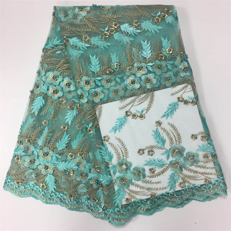 2025 Nigerian Embroidered African Lace Fabric for Wedding - No. 008, 5 Yards