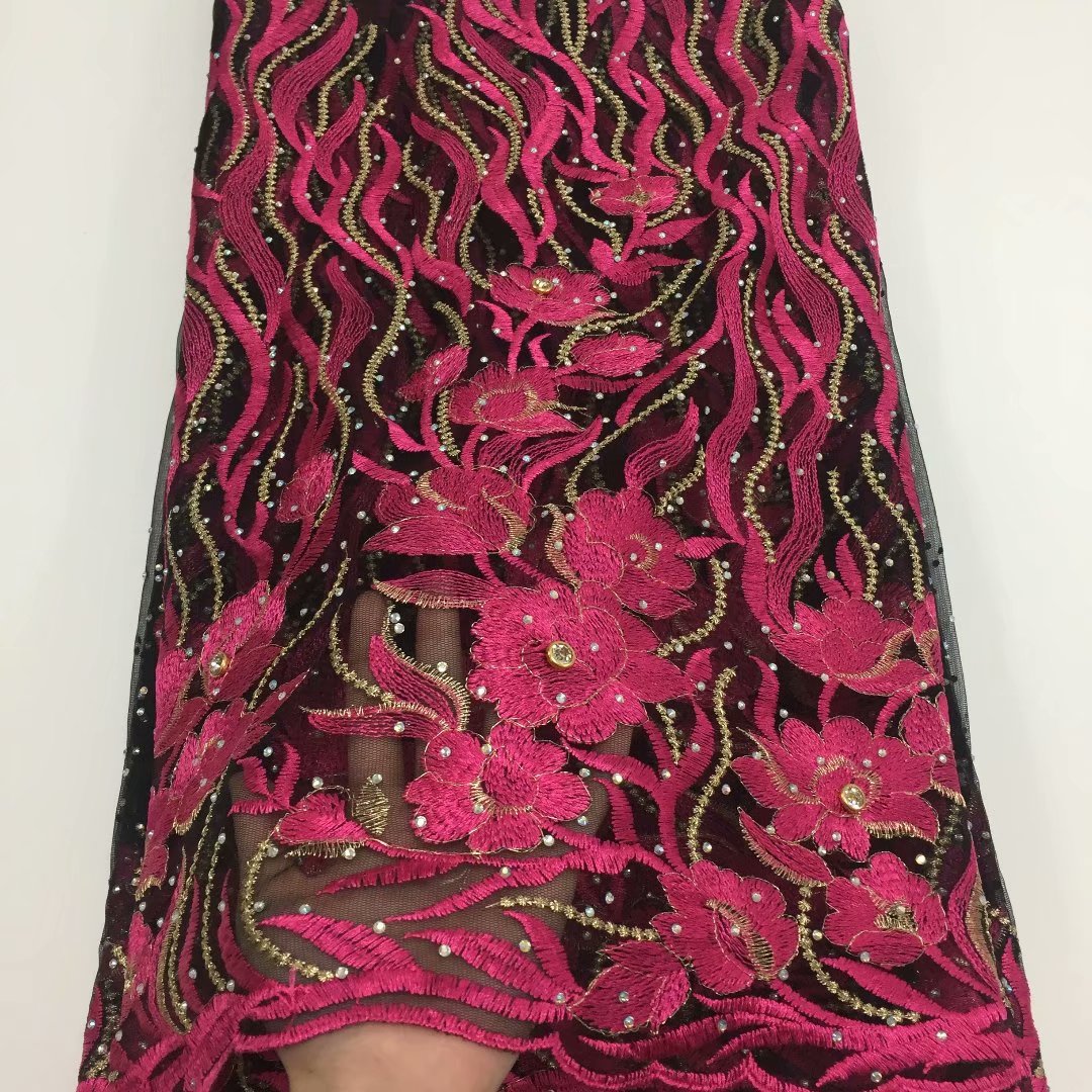 2025 Nigerian Embroidered African Lace Fabric for Wedding - No. 050, 5 Yards