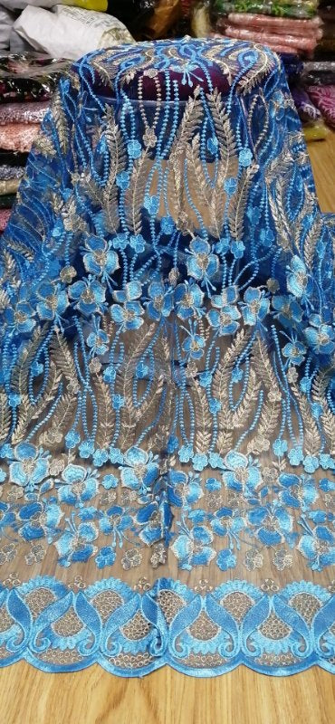 2025 Nigerian Embroidered African Lace Fabric for Wedding - No. 080, 5 Yards