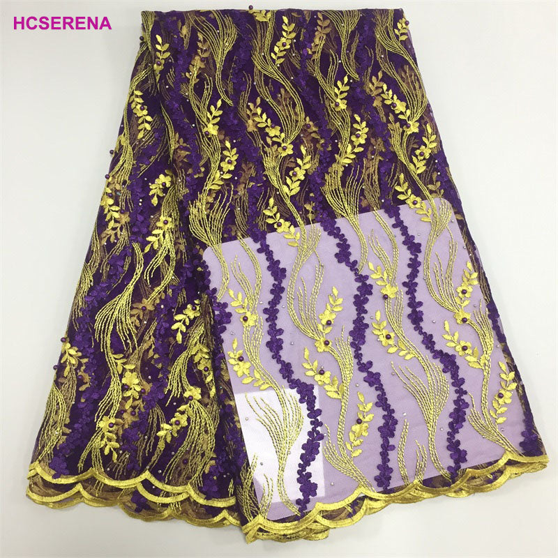 2025 Nigerian Embroidered African Lace Fabric for Wedding - No. 004, 5 Yards