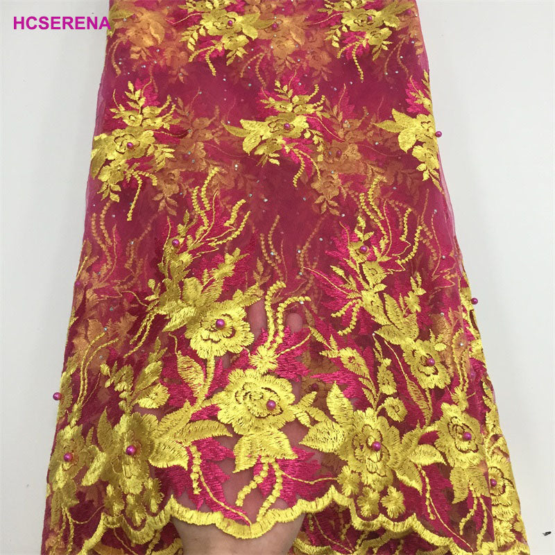 2025 Nigerian Embroidered African Lace Fabric for Wedding - No. 005, 5 Yards