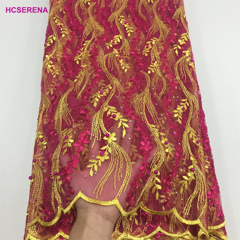 2025 Nigerian Embroidered African Lace Fabric for Wedding - No. 004, 5 Yards