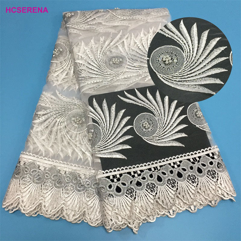 2025 Nigerian Embroidered African Lace Fabric for Wedding - No. 015, 5 Yards