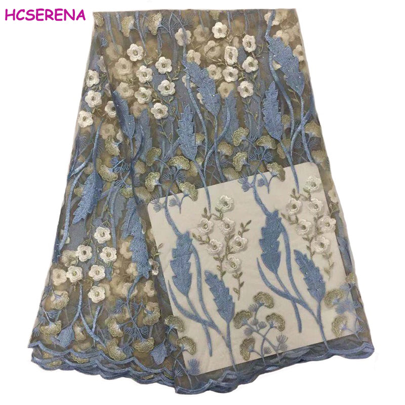 2025 Nigerian Embroidered African Lace Fabric for Wedding - No. 059, 5 Yards