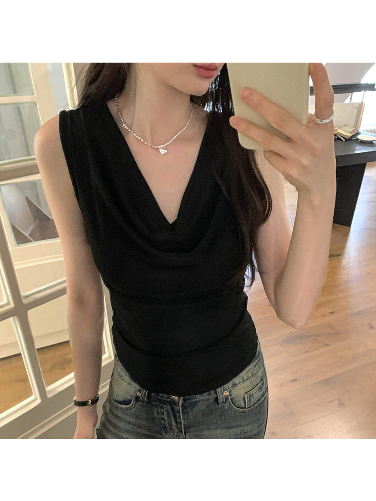 Sleeveless Top Women 2026 Spring Summer Cowl Neck Slim Fit Slimming Pure Sexy Stylish