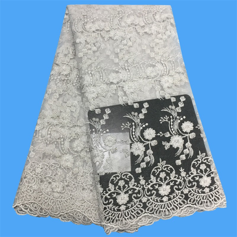 2025 Nigerian Embroidered African Lace Fabric for Wedding - No. 152, 5 Yards