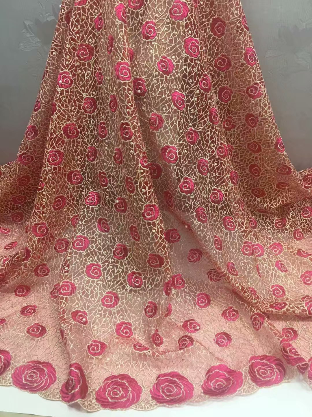 2025 Nigerian Embroidered African Lace Fabric for Wedding - No. 067, 5 Yards