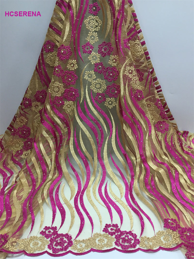 2025 Nigerian Embroidered African Lace Fabric for Wedding - No. 036, 5 Yards