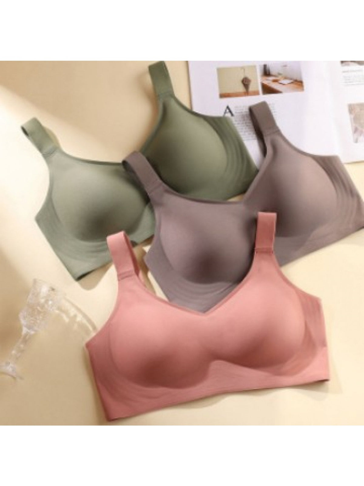 Women's Bra Thin Summer Wireless Wide Strap Push Up Side Support Gel Strap Latex Seamless Lift Bra