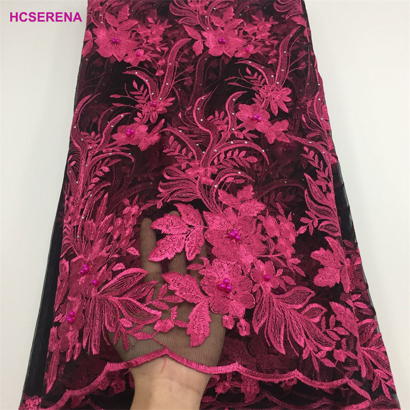 2025 Nigerian Embroidered African Lace Fabric for Wedding - No. 011, 5 Yards