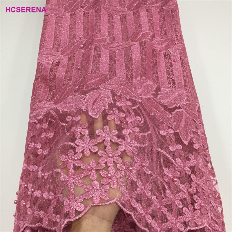 2025 Nigerian Embroidered African Lace Fabric for Wedding - No. 055, 5 Yards