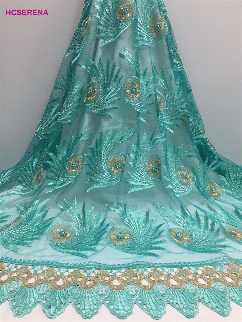 2025 Nigerian Embroidered African Lace Fabric for Wedding - No. 015, 5 Yards