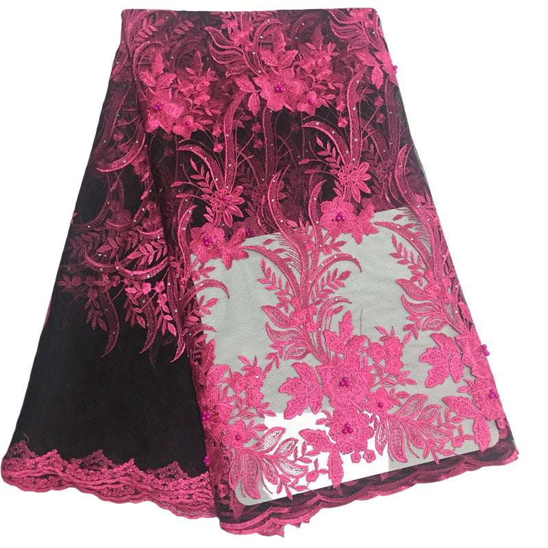 2025 Nigerian Embroidered African Lace Fabric for Wedding - No. 151, 5 Yards
