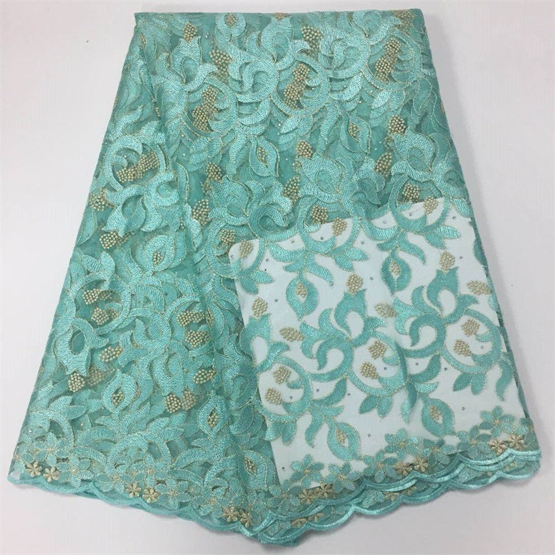 2025 Nigerian Embroidered African Lace Fabric for Wedding - No. 072, 5 Yards