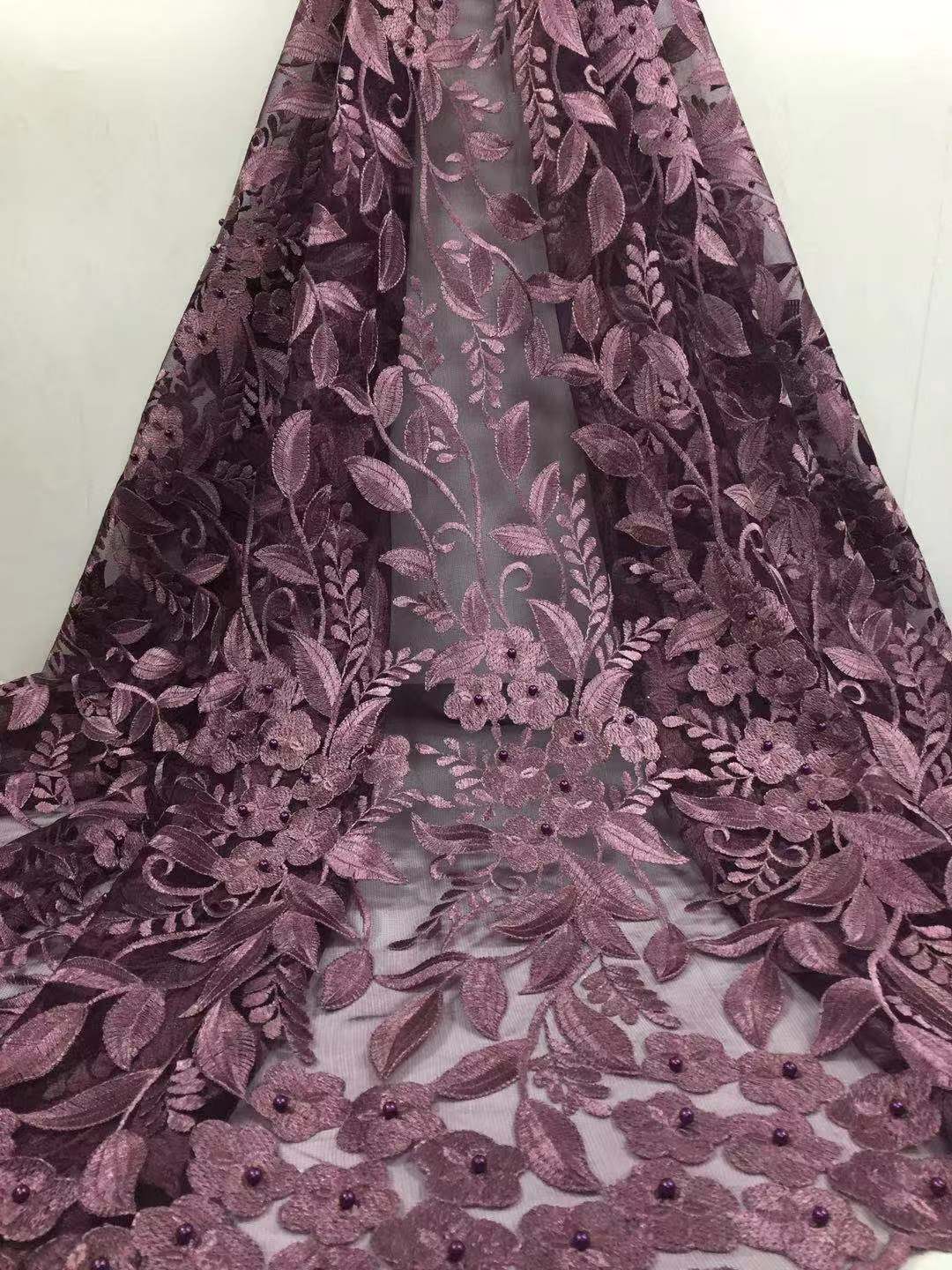 2025 Nigerian Embroidered African Lace Fabric for Wedding - No. 056, 5 Yards