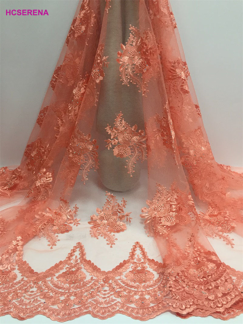 2025 Nigerian Embroidered African Lace Fabric for Wedding - No. 043, 5 Yards