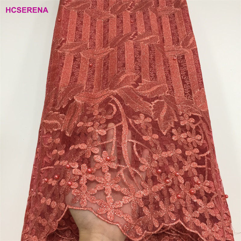 2025 Nigerian Embroidered African Lace Fabric for Wedding - No. 055, 5 Yards