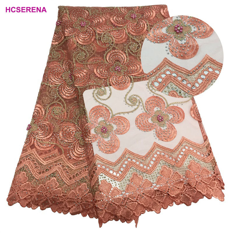 2025 Nigerian Embroidered African Lace Fabric for Wedding - No. 017, 5 Yards