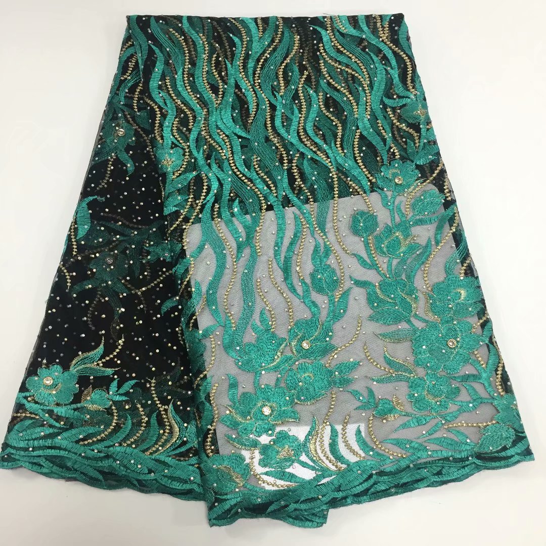 2025 Nigerian Embroidered African Lace Fabric for Wedding - No. 051, 5 Yards