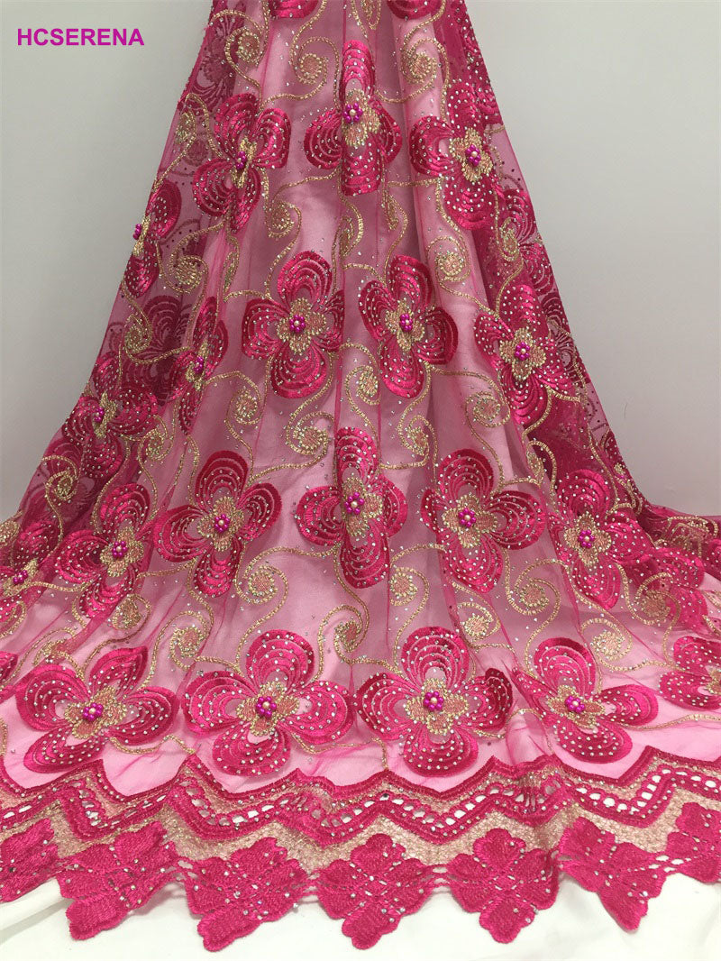 2025 Nigerian Embroidered African Lace Fabric for Wedding - No. 017, 5 Yards