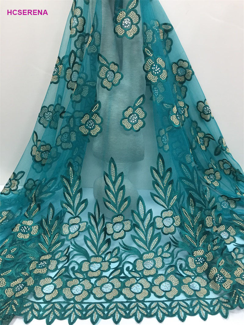 2025 Nigerian Embroidered African Lace Fabric for Wedding - No. 034, 5 Yards