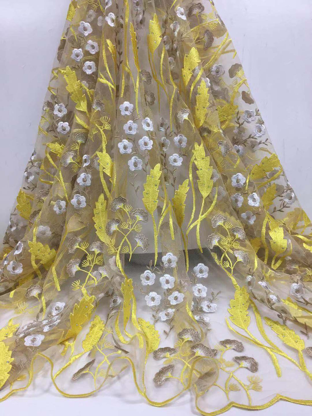 2025 Nigerian Embroidered African Lace Fabric for Wedding - No. 058, 5 Yards
