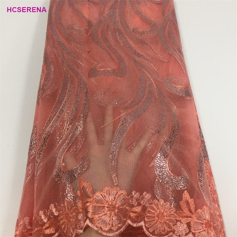 2025 Nigerian Embroidered African Lace Fabric for Wedding - No. 041, 5 Yards