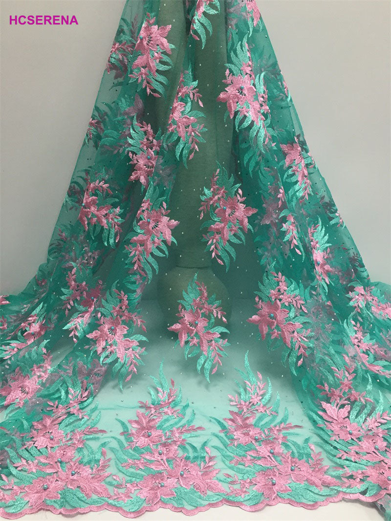 2025 Nigerian Embroidered African Lace Fabric for Wedding - No. 001, 5 Yards