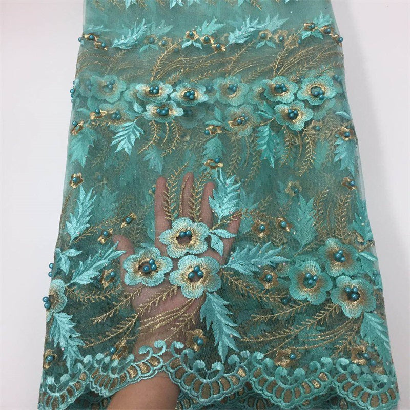 2025 Nigerian Embroidered African Lace Fabric for Wedding - No. 008, 5 Yards