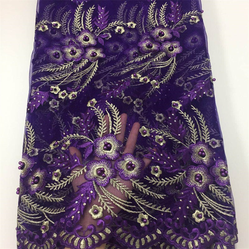 2025 Nigerian Embroidered African Lace Fabric for Wedding - No. 008, 5 Yards