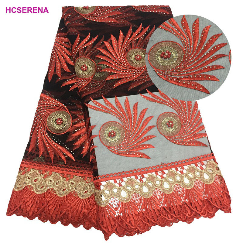 2025 Nigerian Embroidered African Lace Fabric for Wedding - No. 015, 5 Yards