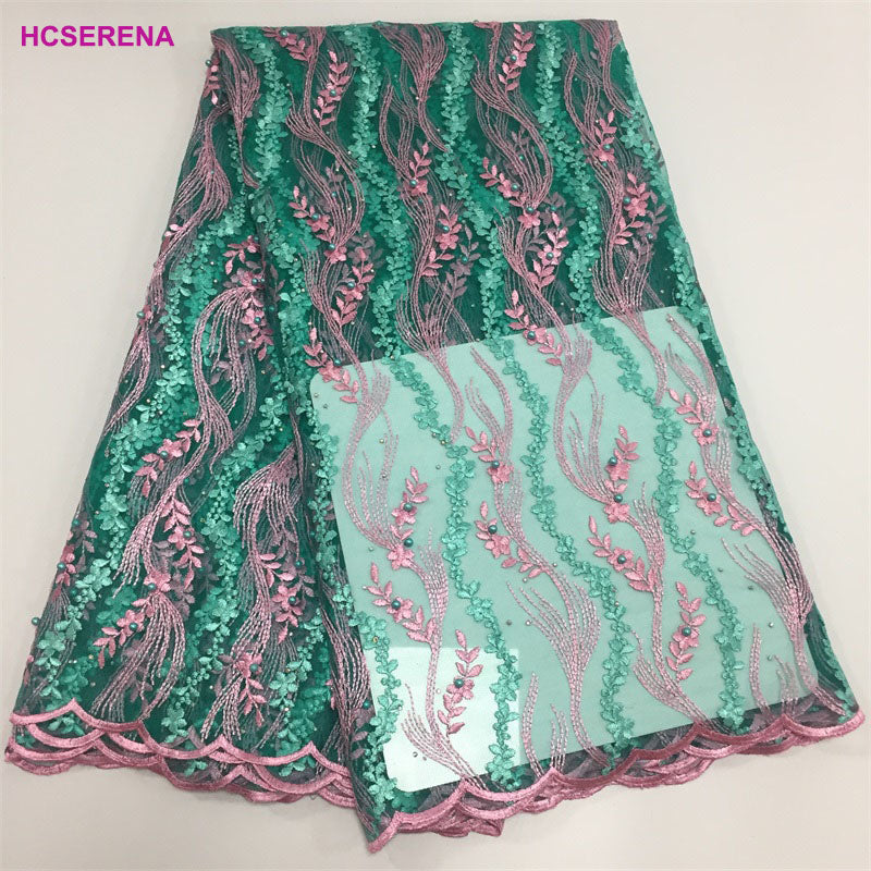 2025 Nigerian Embroidered African Lace Fabric for Wedding - No. 004, 5 Yards