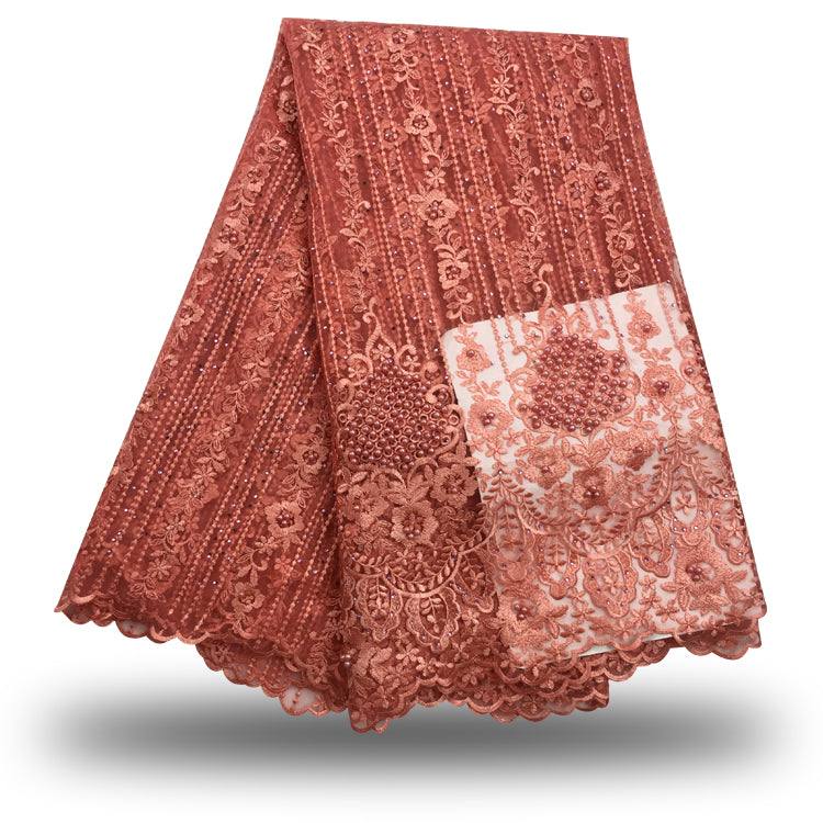 2025 Nigerian Embroidered African Lace Fabric for Wedding - No. 084, 5 Yards