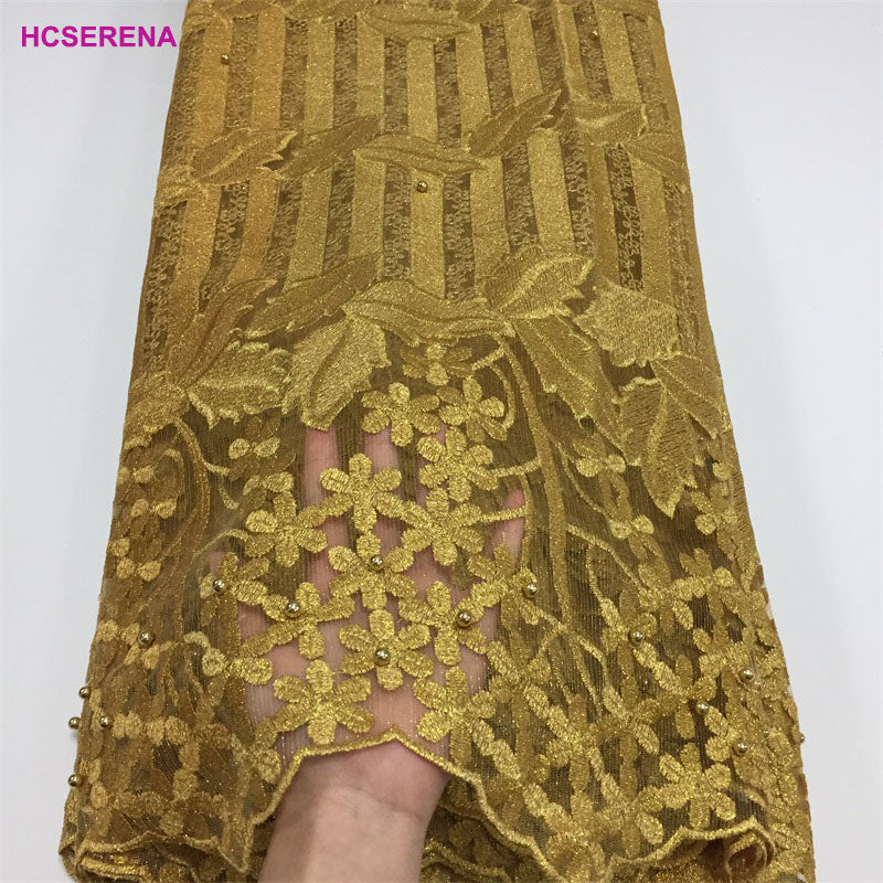 2025 Nigerian Embroidered African Lace Fabric for Wedding - No. 055, 5 Yards