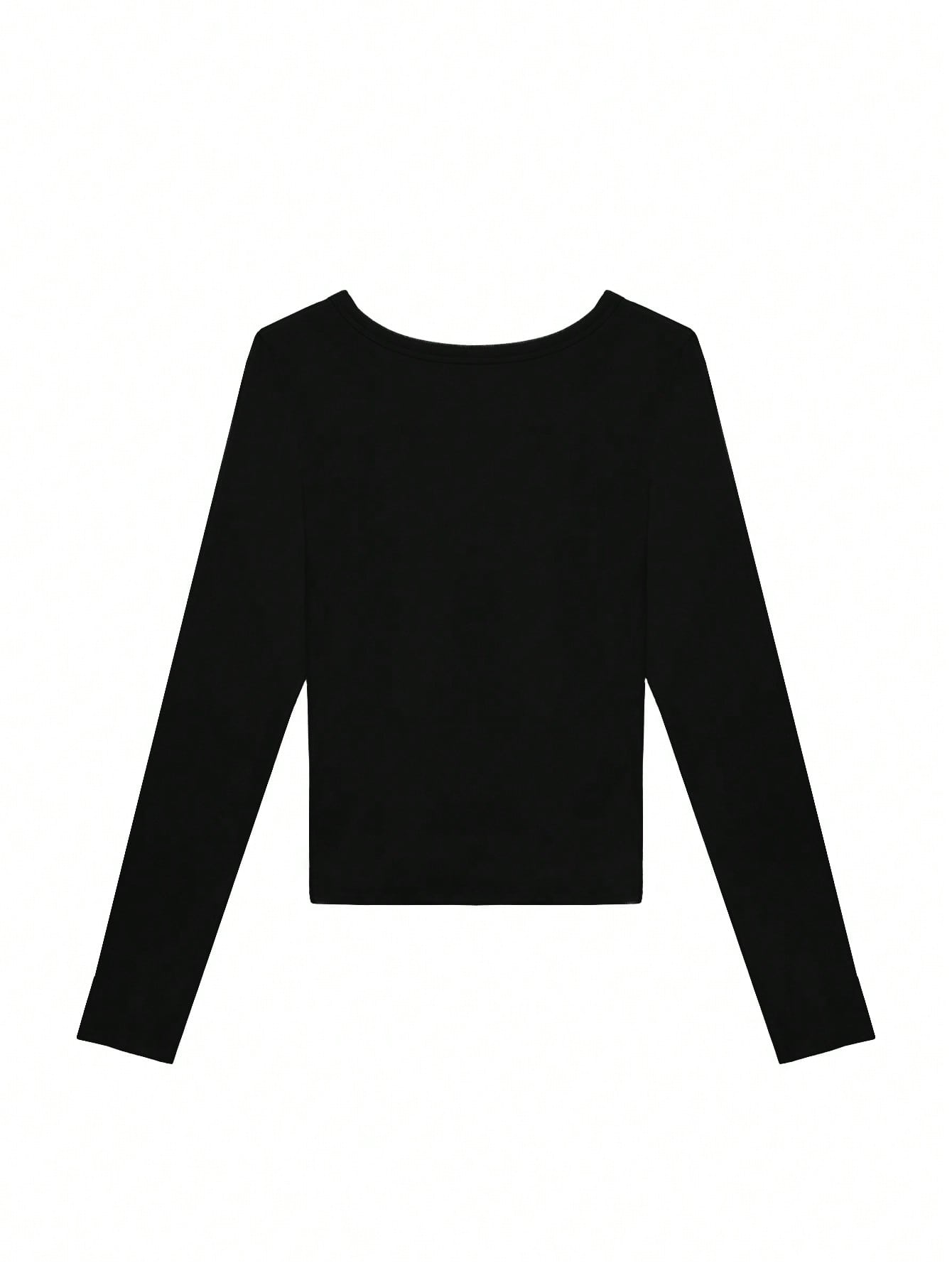 Women's Solid Color Knitted Long Sleeve Top T-Shirt For Fall