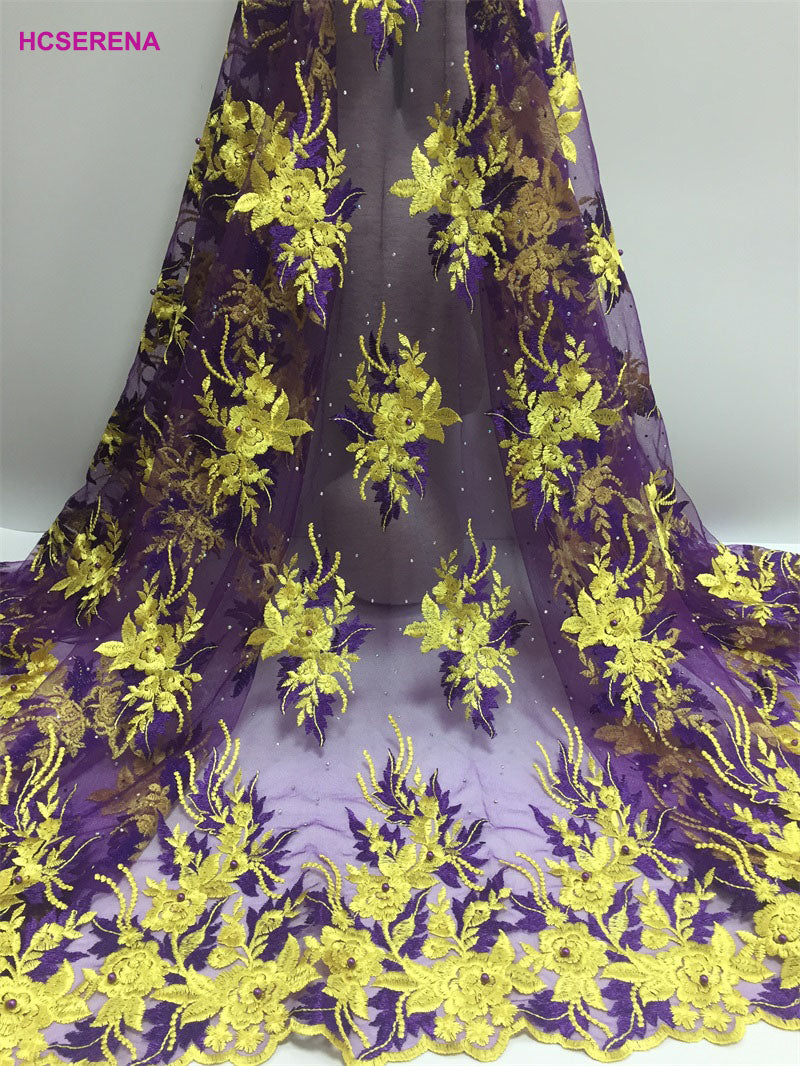2025 Nigerian Embroidered African Lace Fabric for Wedding - No. 005, 5 Yards