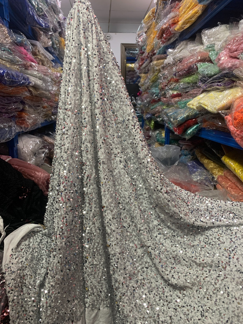 非洲花边面料高品质亮片蕾丝面料尼日利亚婚礼dres-
